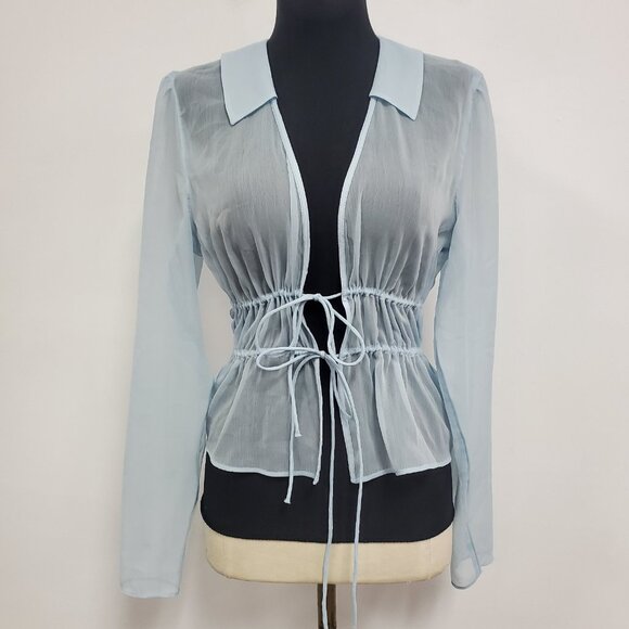 Abercrombie Fitch Women Sheer Coquette Tie Front Top Size XS Blue Fairy Ethereal - Picture 1 of 9